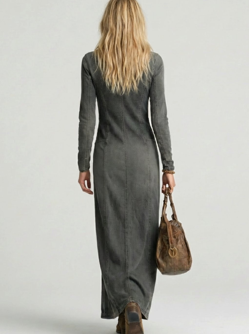 Virginia | Women's Button-Front Denim Maxi Dress