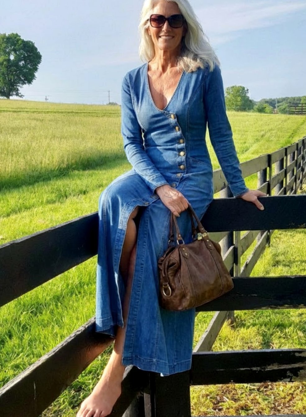 Virginia | Women's Button-Front Denim Maxi Dress