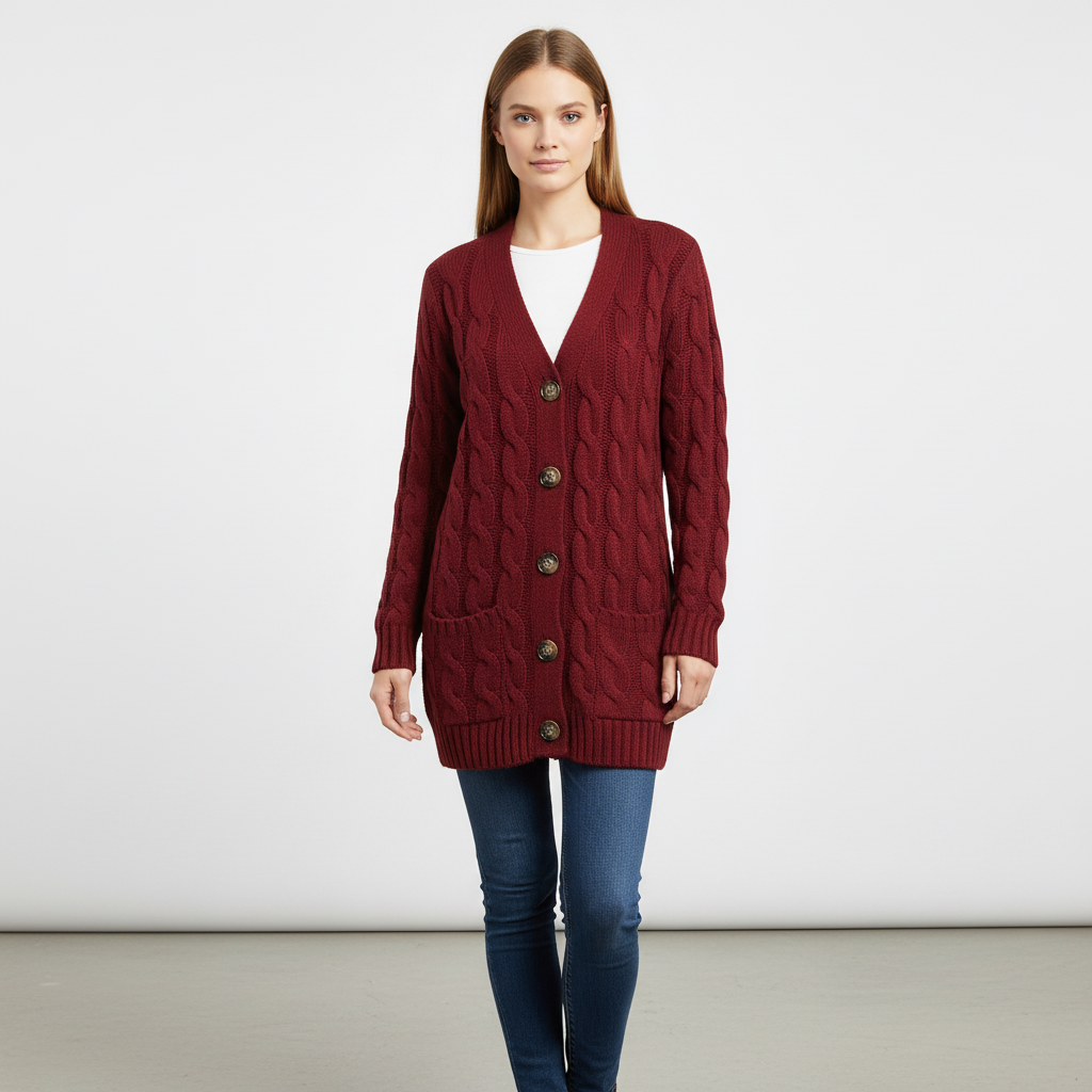 June-Esther | Women's Cable Knit Button-Front Cardigan
