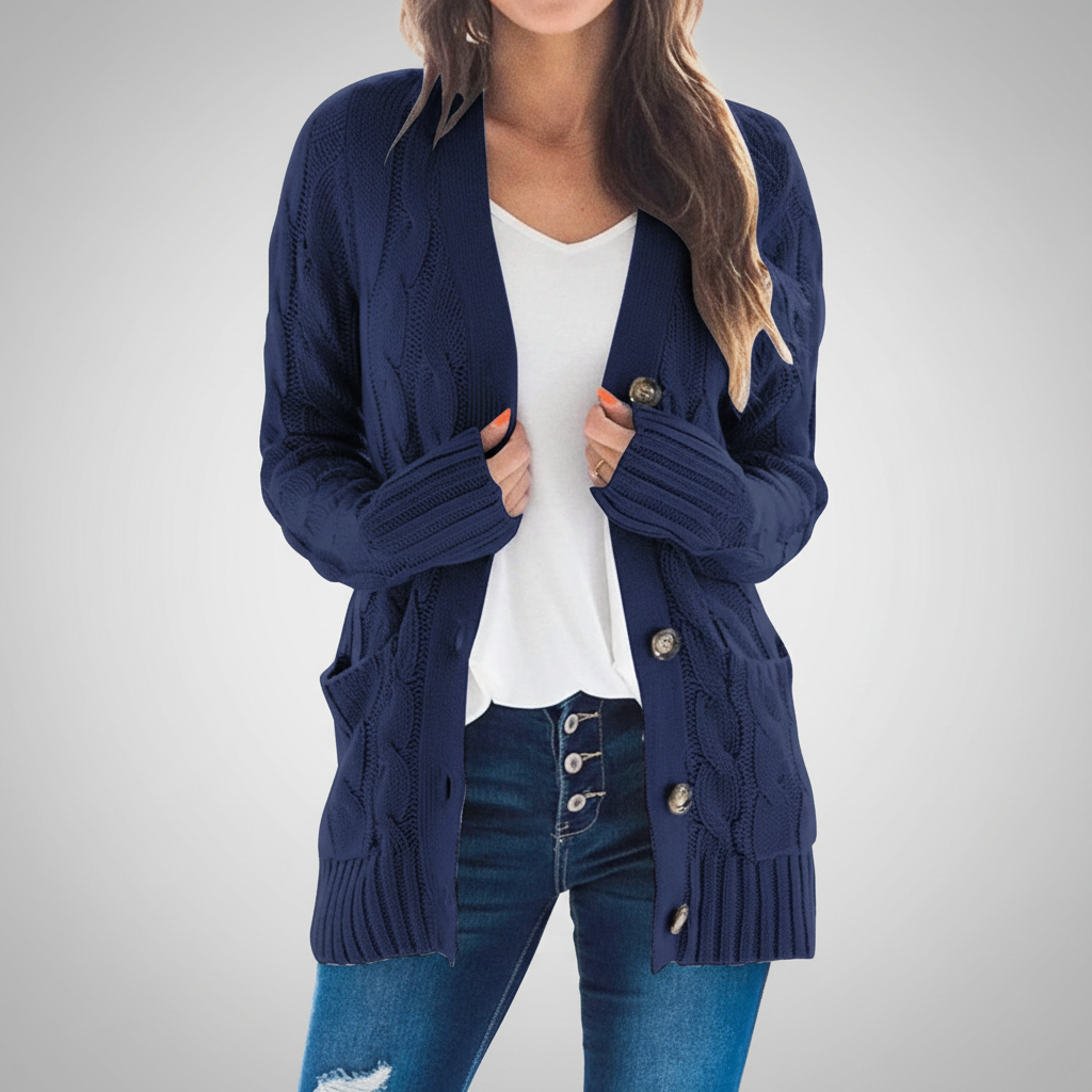 June-Esther | Women's Cable Knit Button-Front Cardigan