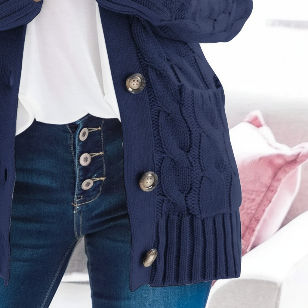 June-Esther | Women's Cable Knit Button-Front Cardigan