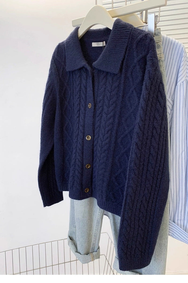 Minerva-Ingrid | Women's Cable Knit Shawl-Collar Cardigan