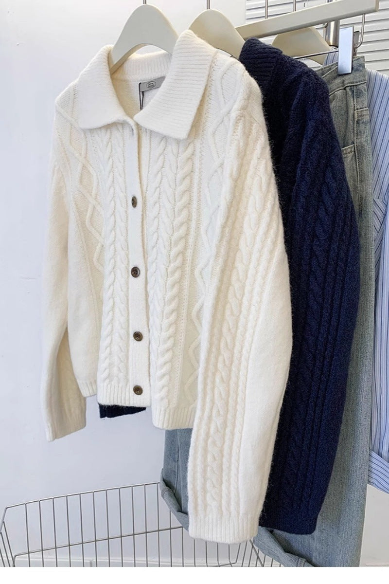 Minerva-Ingrid | Women's Cable Knit Shawl-Collar Cardigan