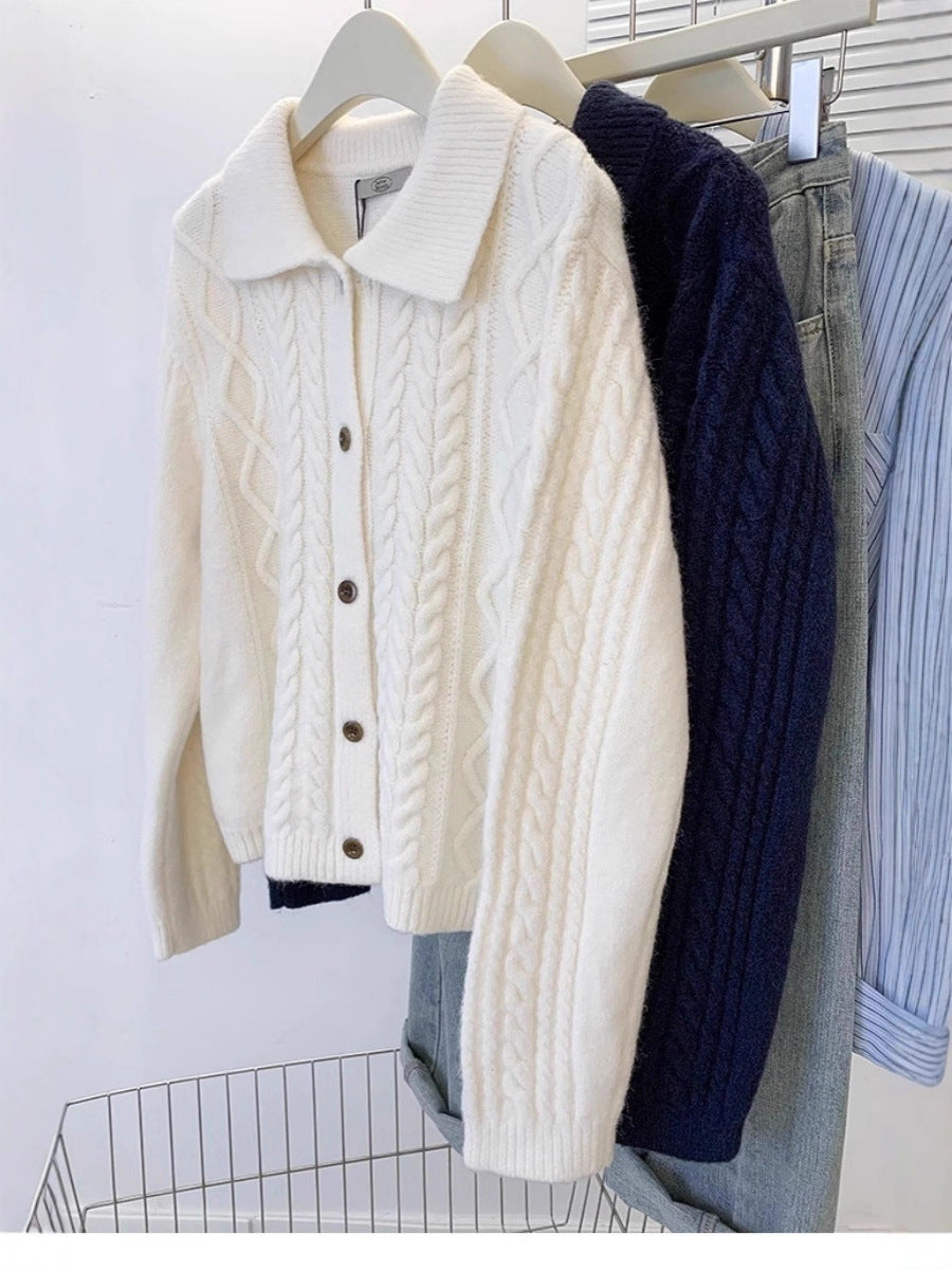 Minerva-Ingrid | Women's Cable Knit Shawl-Collar Cardigan