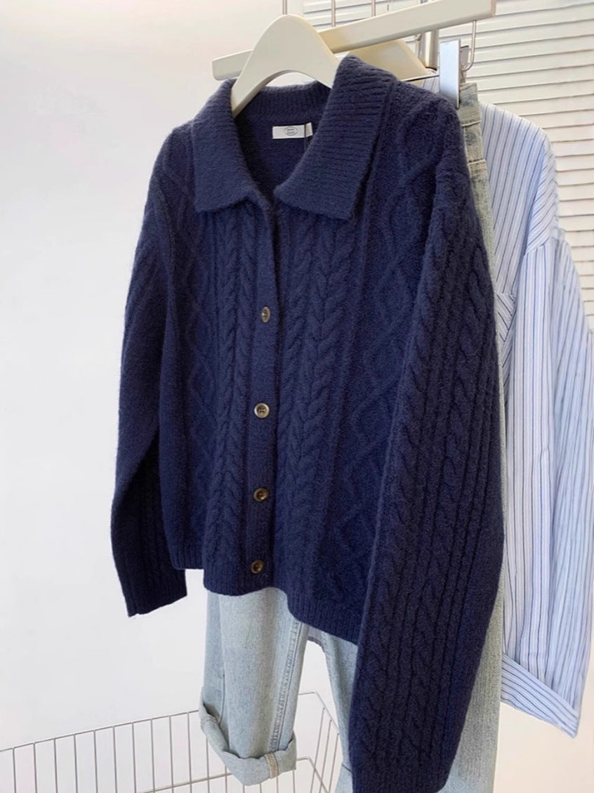 Minerva-Ingrid | Women's Cable Knit Shawl-Collar Cardigan