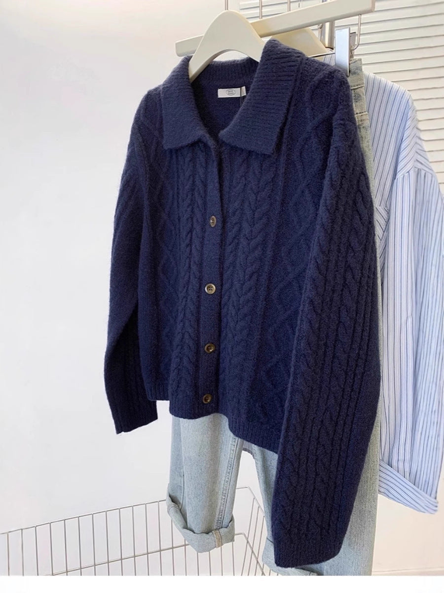 Minerva-Ingrid | Women's Cable Knit Shawl-Collar Cardigan
