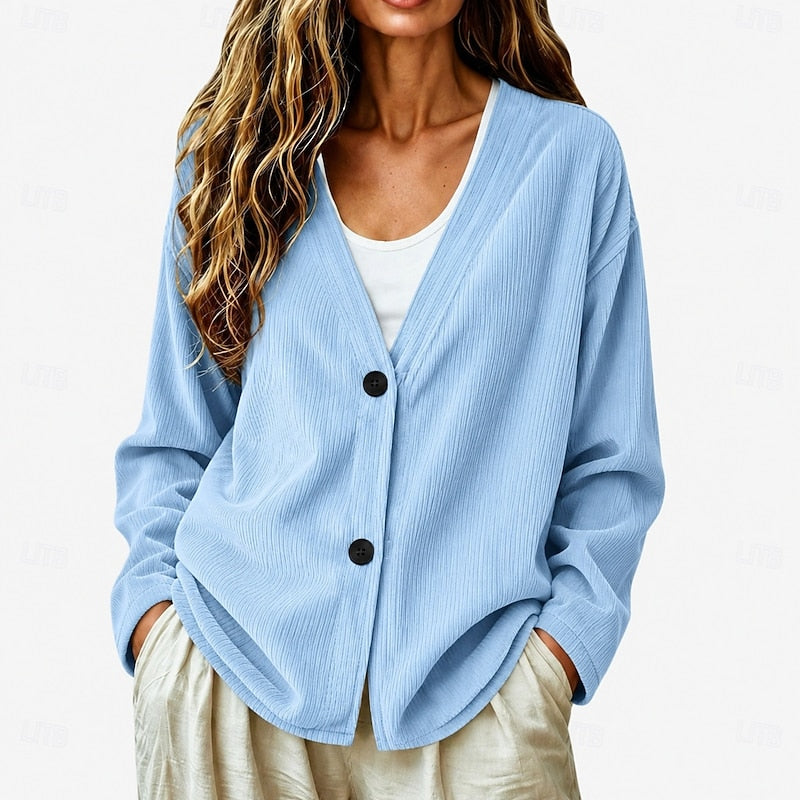 Sybil-Blanche | Women's Chunky Knit Button-Front V-Neck Cardigan