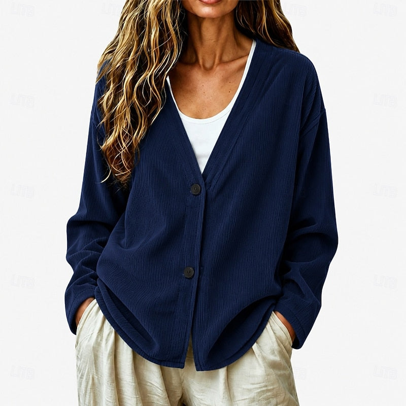 Sybil-Blanche | Women's Chunky Knit Button-Front V-Neck Cardigan