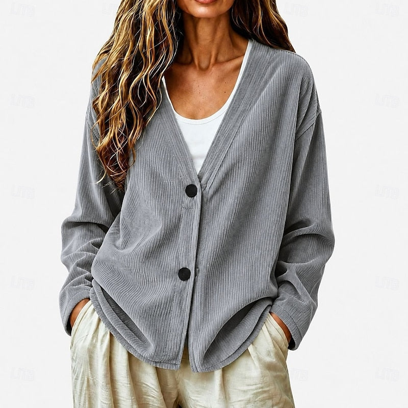 Sybil-Blanche | Women's Chunky Knit Button-Front V-Neck Cardigan