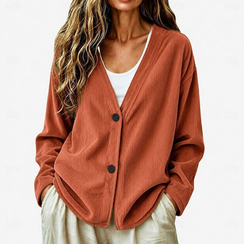 Sybil-Blanche | Women's Chunky Knit Button-Front V-Neck Cardigan