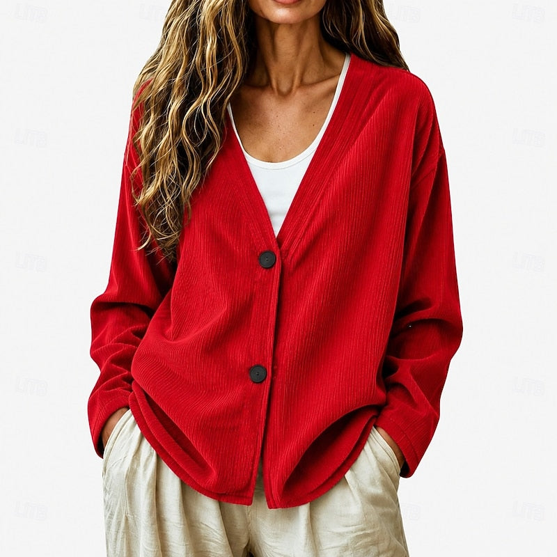 Sybil-Blanche | Women's Chunky Knit Button-Front V-Neck Cardigan