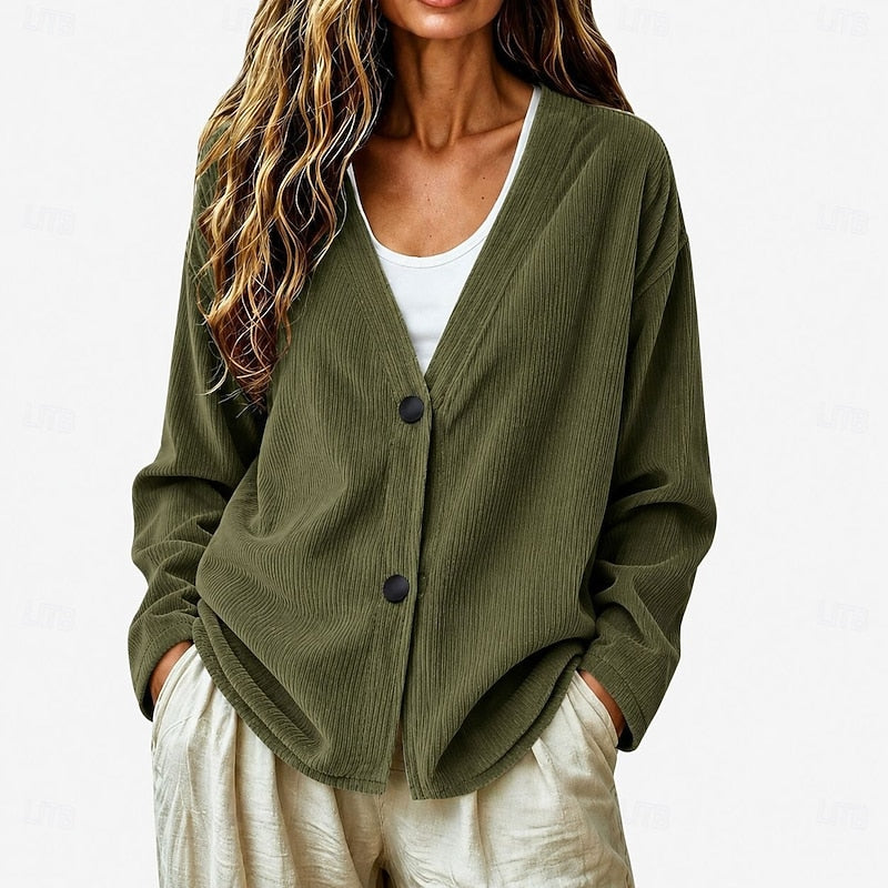 Sybil-Blanche | Women's Chunky Knit Button-Front V-Neck Cardigan