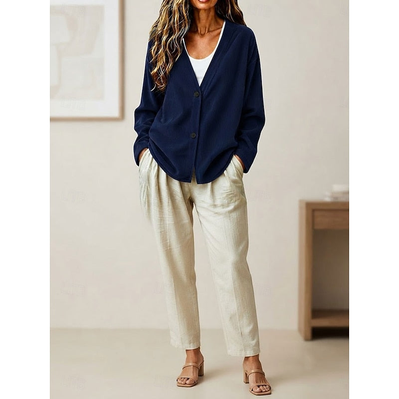 Sybil-Blanche | Women's Chunky Knit Button-Front V-Neck Cardigan