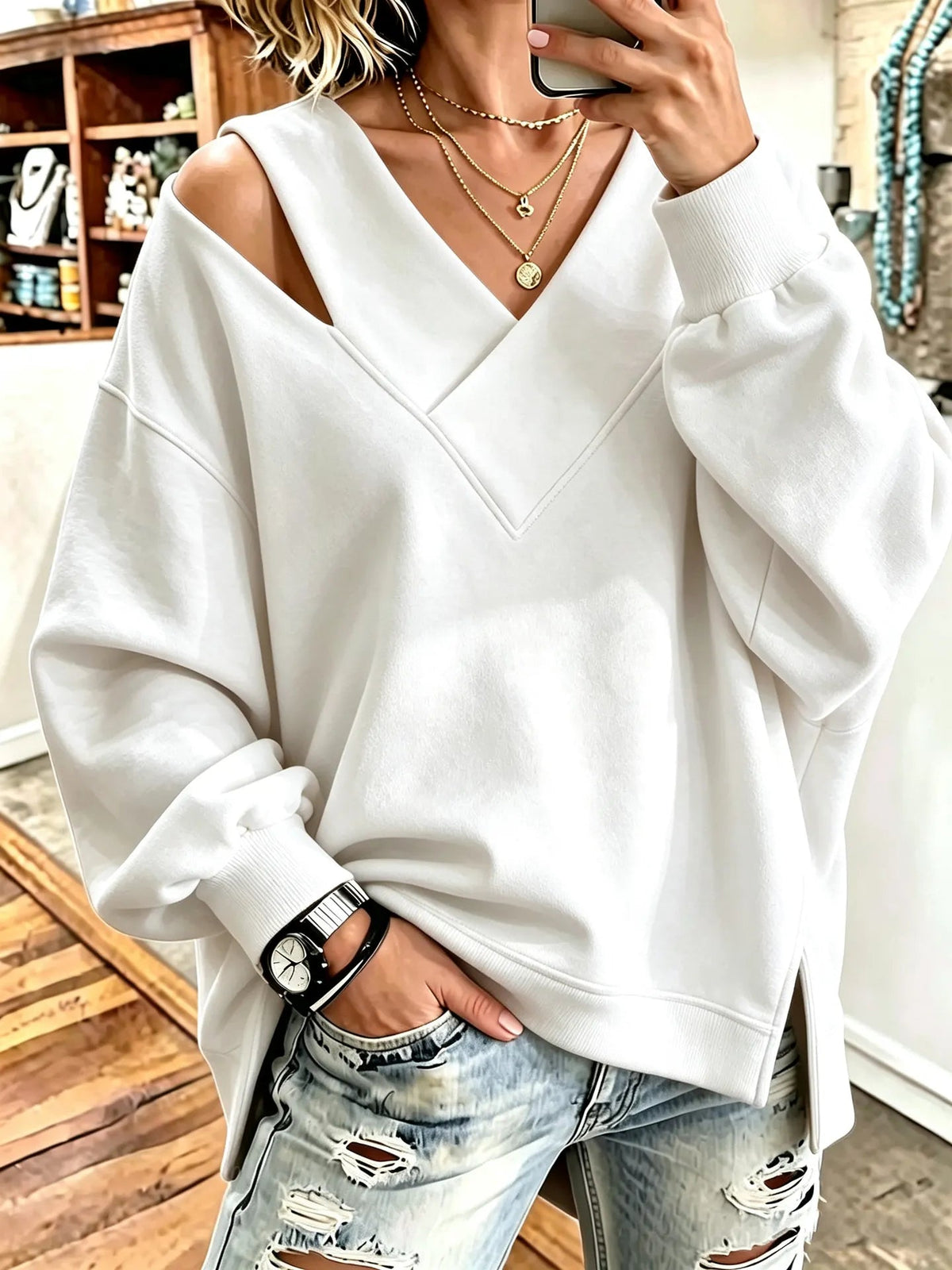 Georgia-Camilla | Women's Cold Shoulder Knit Pullover