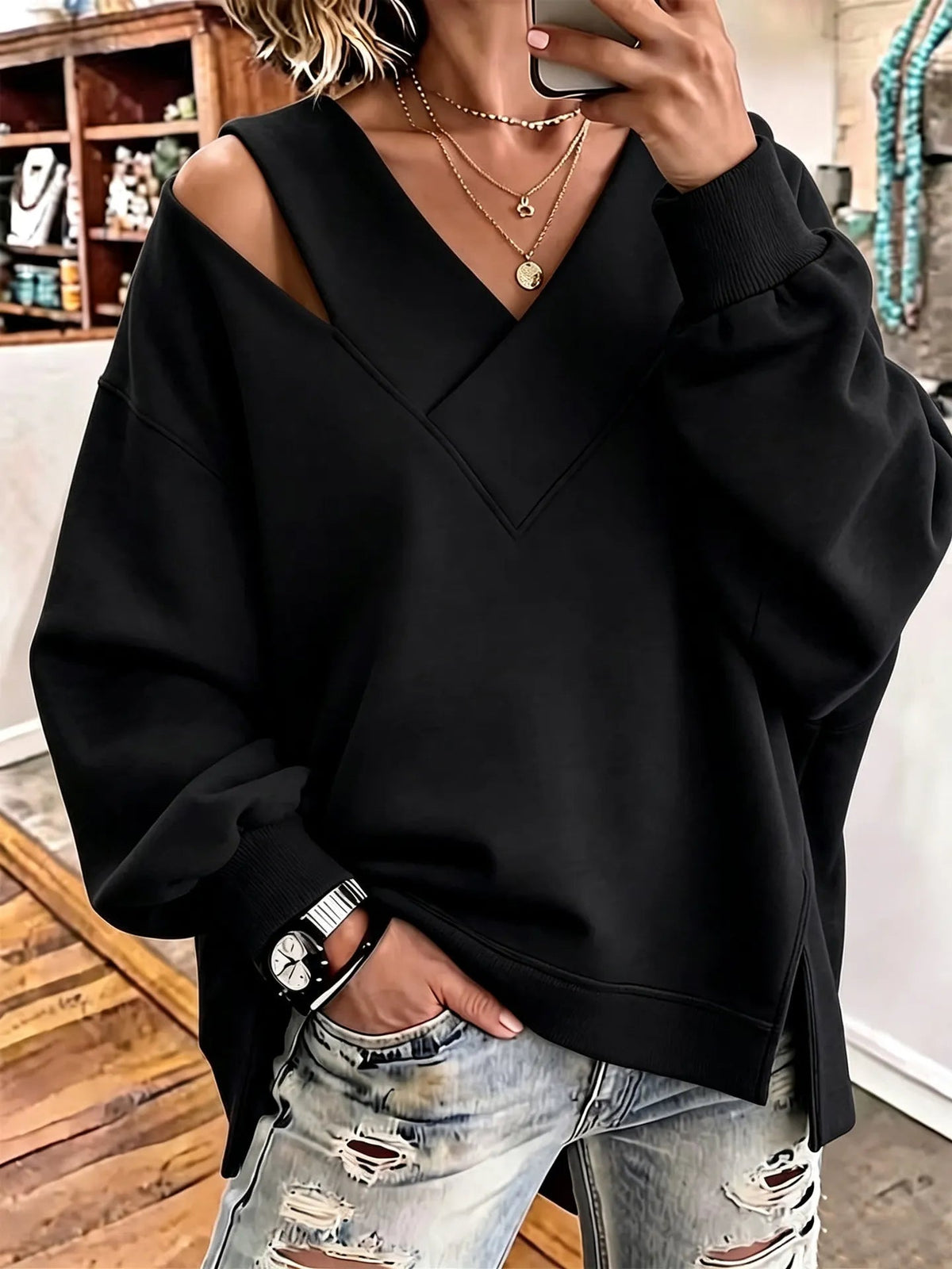 Georgia-Camilla | Women's Cold Shoulder Knit Pullover