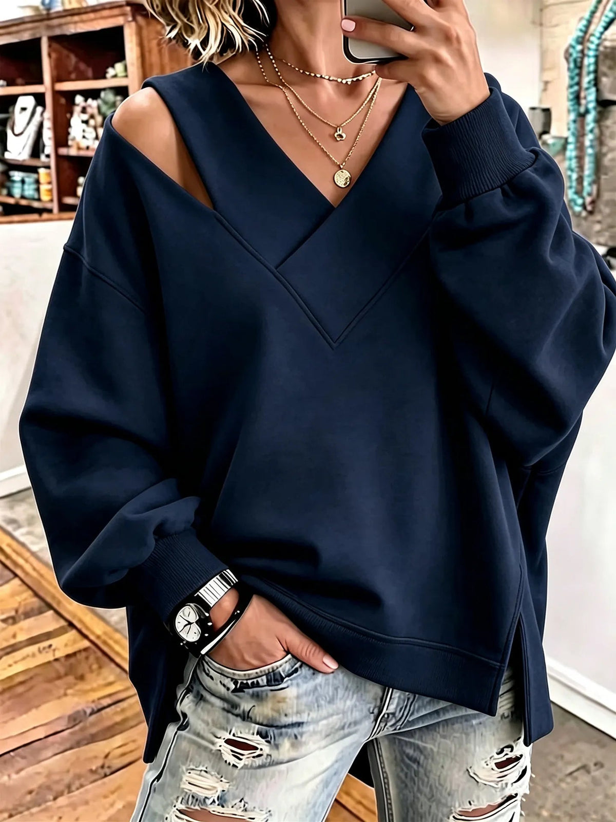 Georgia-Camilla | Women's Cold Shoulder Knit Pullover