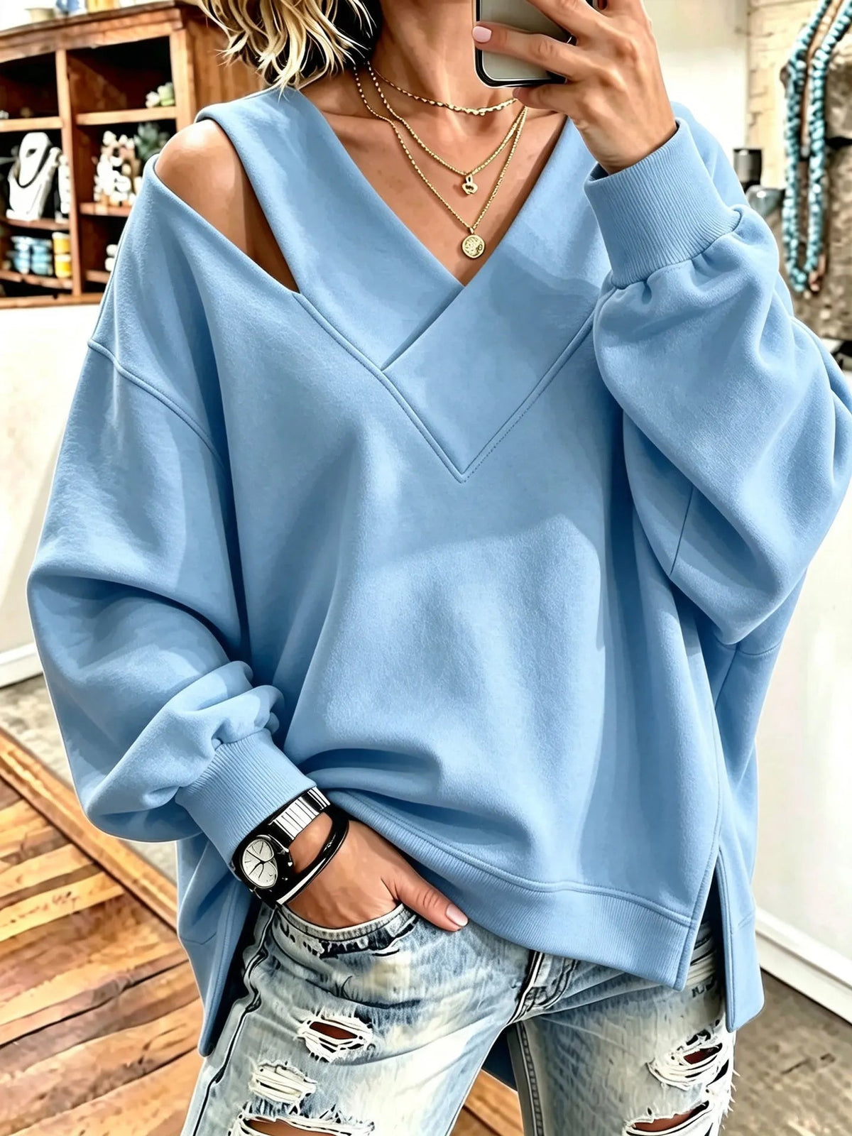 Georgia-Camilla | Women's Cold Shoulder Knit Pullover