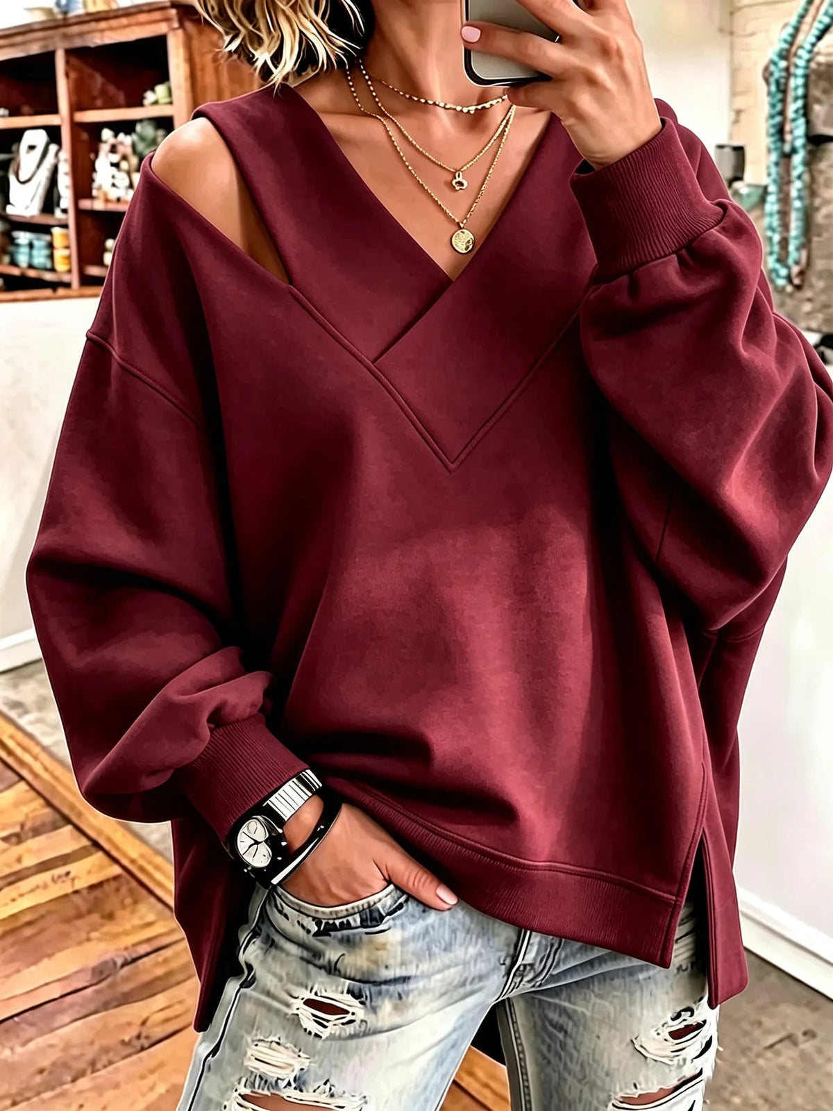 Georgia-Camilla | Women's Cold Shoulder Knit Pullover