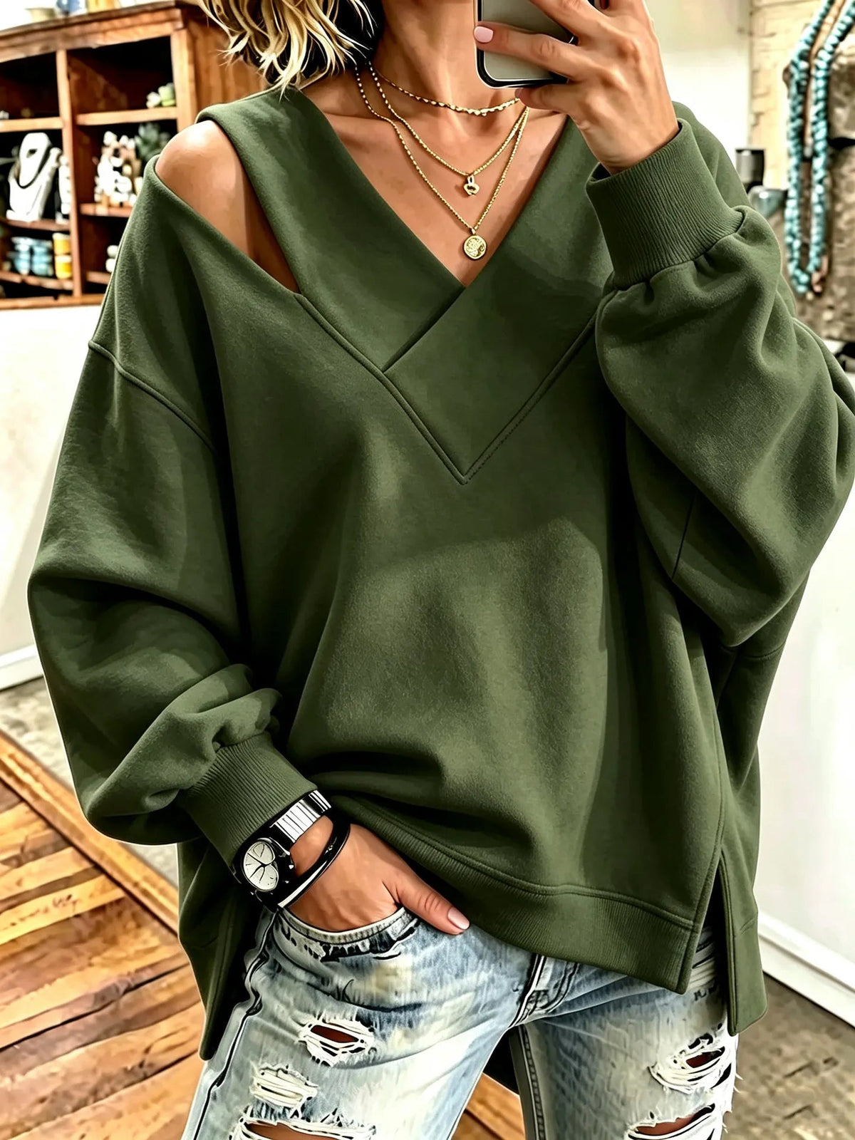 Georgia-Camilla | Women's Cold Shoulder Knit Pullover