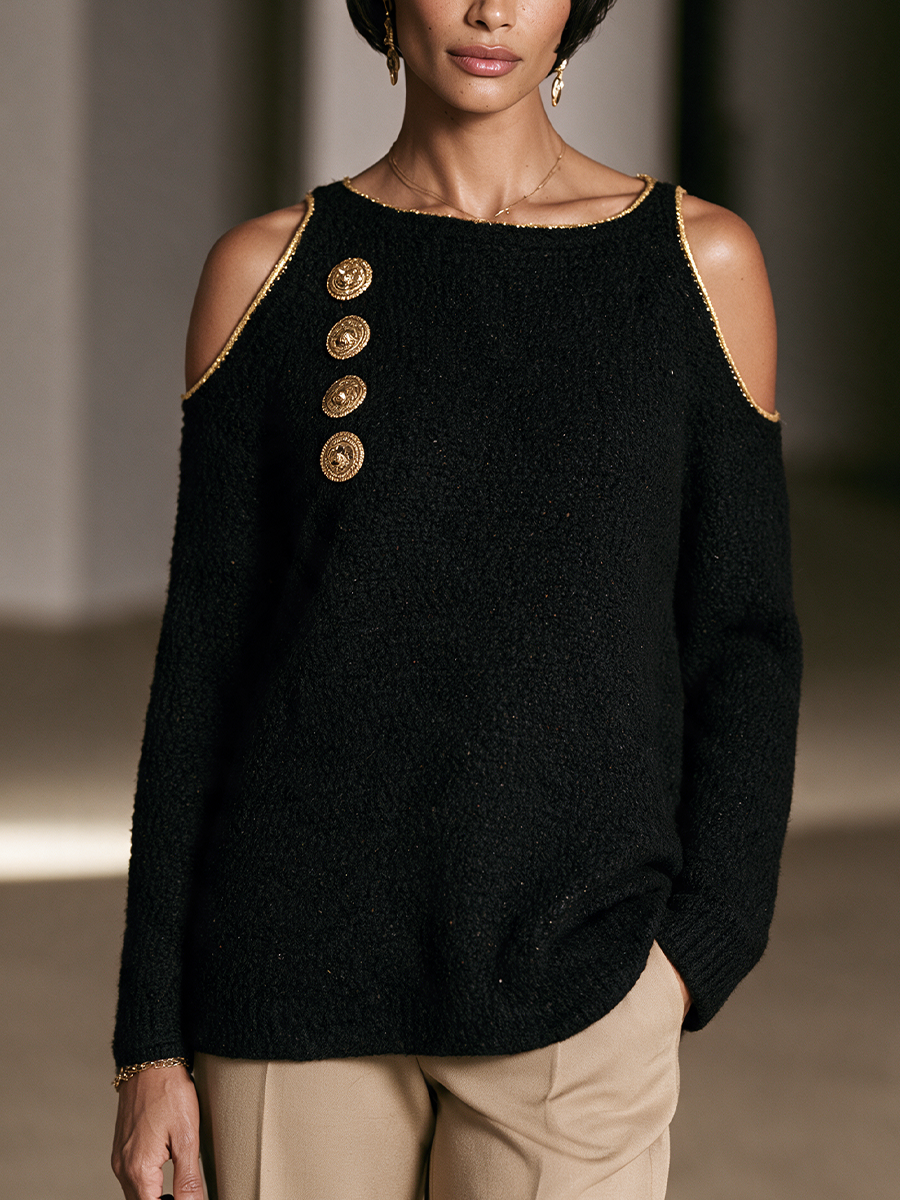 Veronica | Women's Cold-Shoulder Metallic Knit Sweater Dress