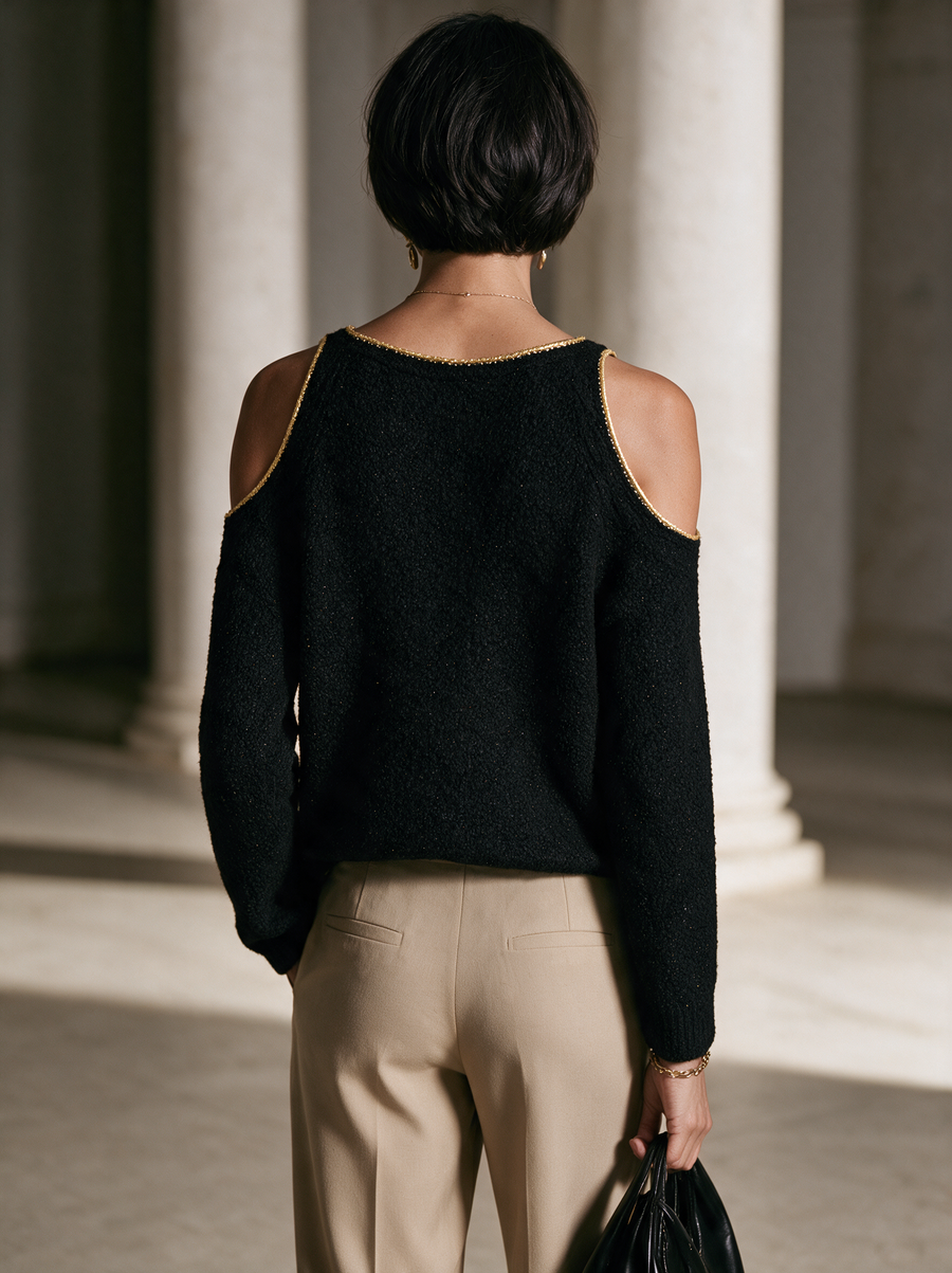 Veronica | Women's Cold-Shoulder Metallic Knit Sweater Dress