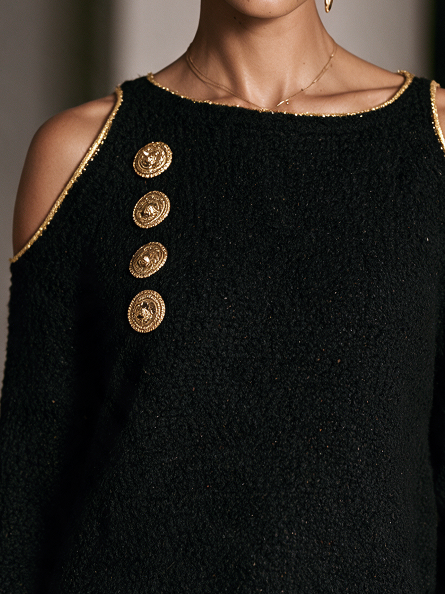 Veronica | Women's Cold-Shoulder Metallic Knit Sweater Dress