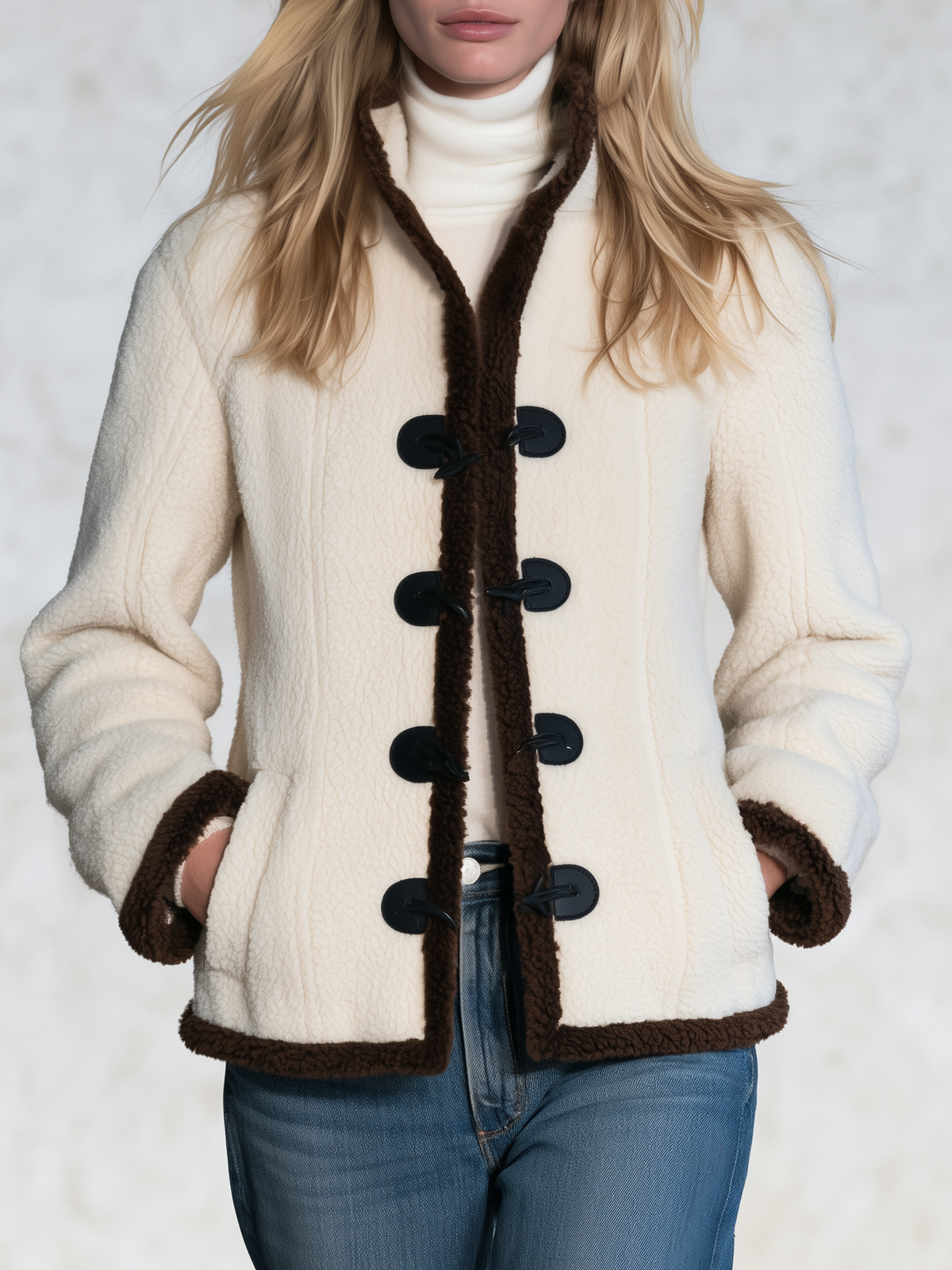 Viola-Mavis | Women's Color-Block Fleece Jacket with Stand Collar
