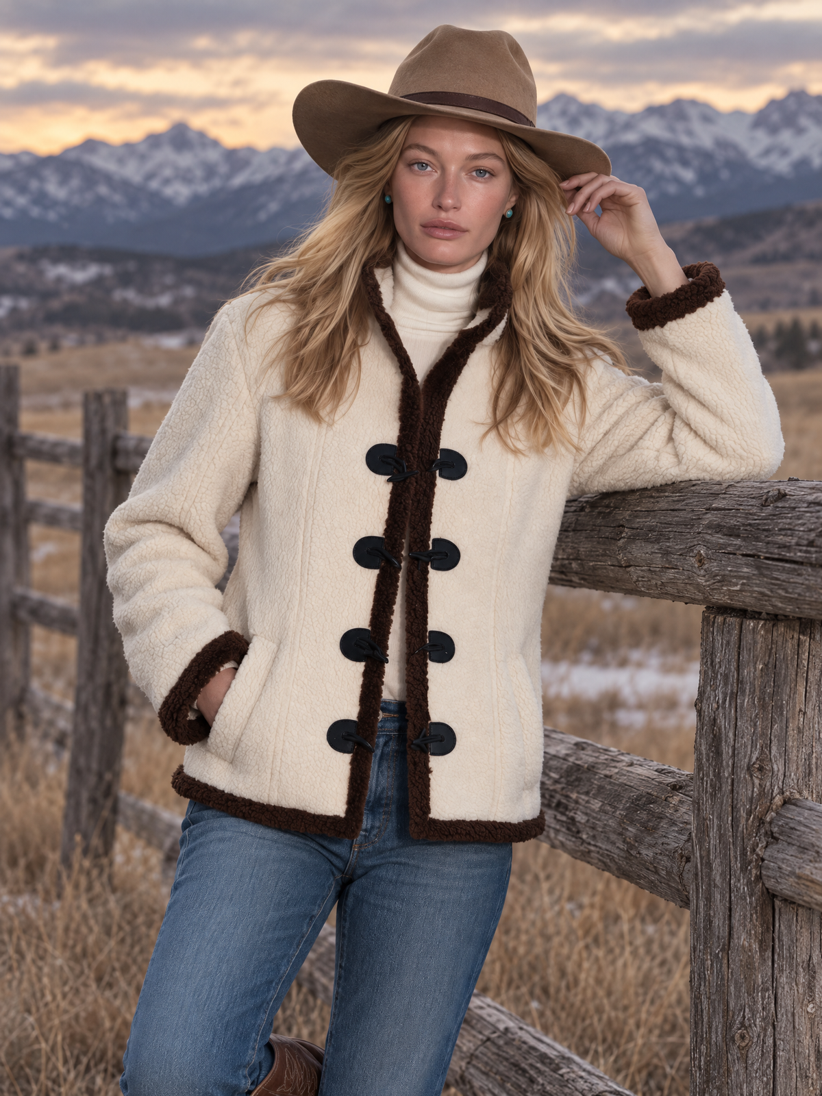 Viola-Mavis | Women's Color-Block Fleece Jacket with Stand Collar