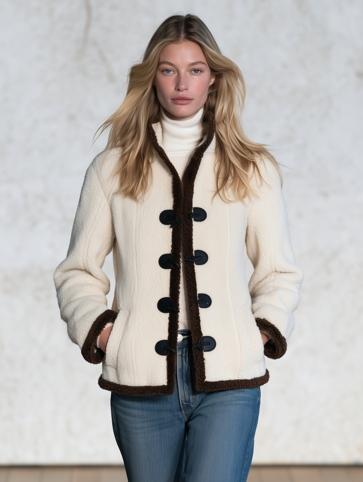 Viola-Mavis | Women's Color-Block Fleece Jacket with Stand Collar