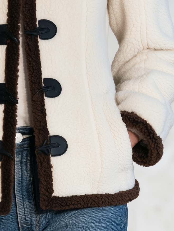 Viola-Mavis | Women's Color-Block Fleece Jacket with Stand Collar