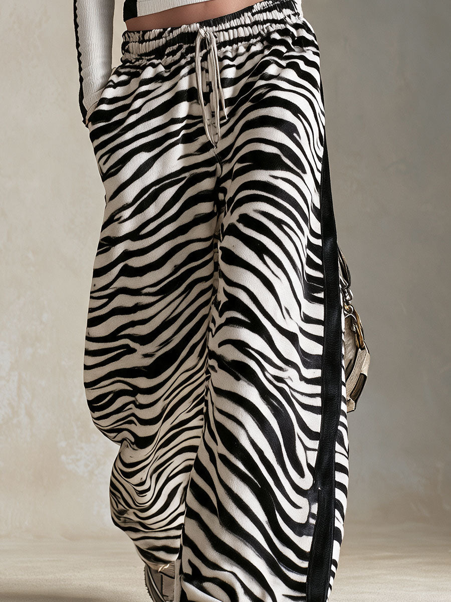 Ruth-Ophelia | Women's Color-Block Knit T-Shirt Dress with Zebra-Print Trim