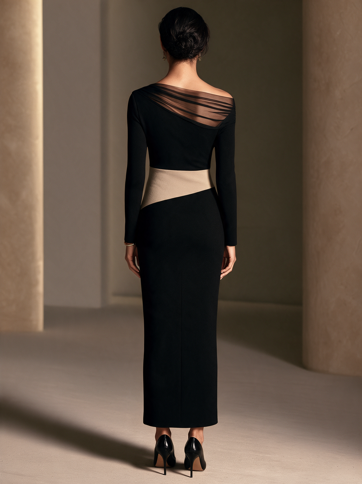 Matilda | Women's Color-Blocked Sheer-Panel Maxi Dress