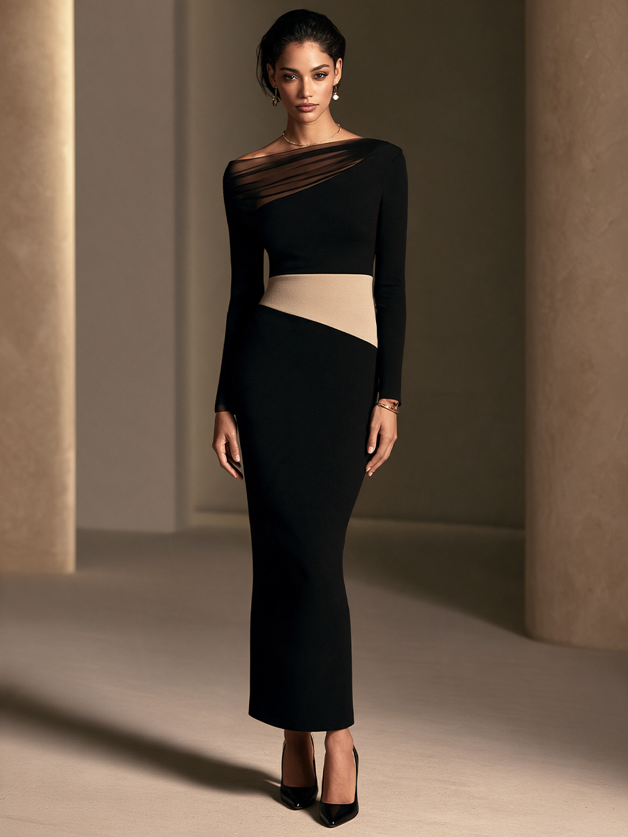 Matilda | Women's Color-Blocked Sheer-Panel Maxi Dress