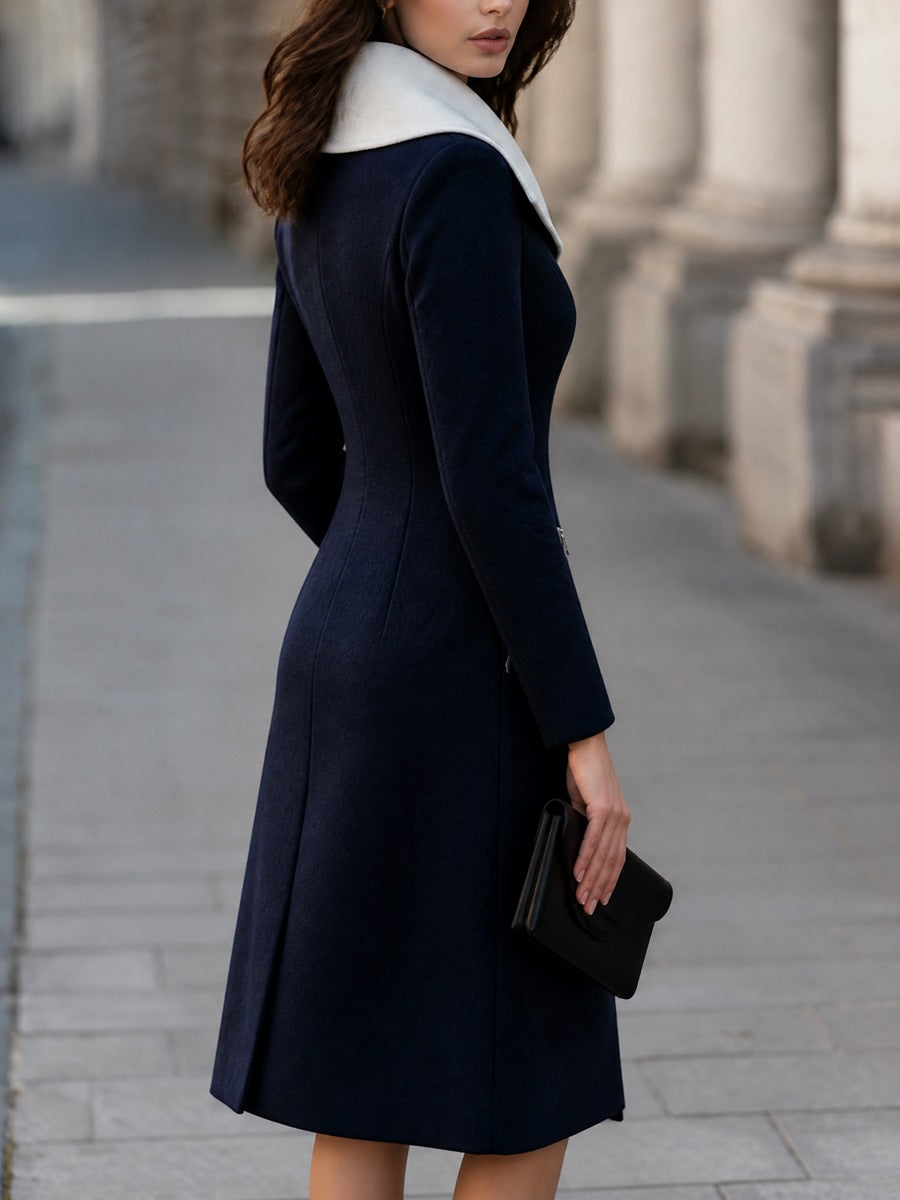 Gilda-Cordelia | Women's Contrast-Collar Zip-Front Coat Dress