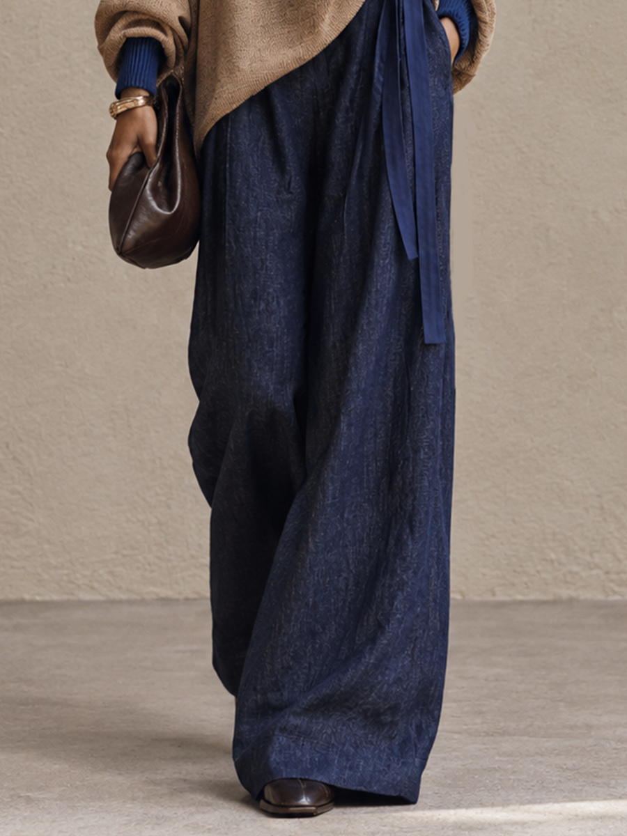 Pauline-Agnes | Women's Contrast Trim Sweater and Wide-Leg Pants Set
