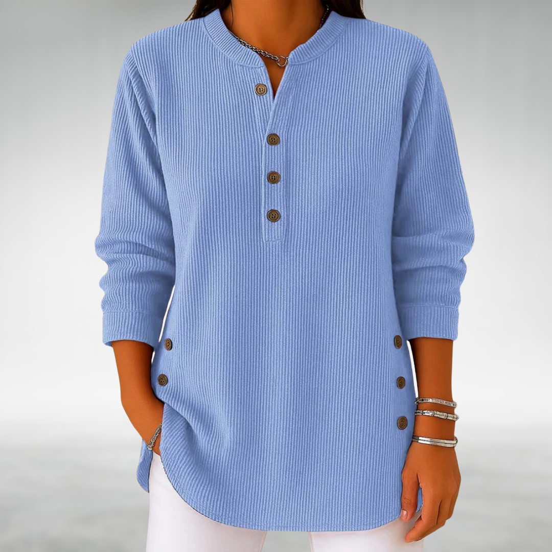 Evelina-Sabine | Women's Corduroy Henley Side-Button Tunic