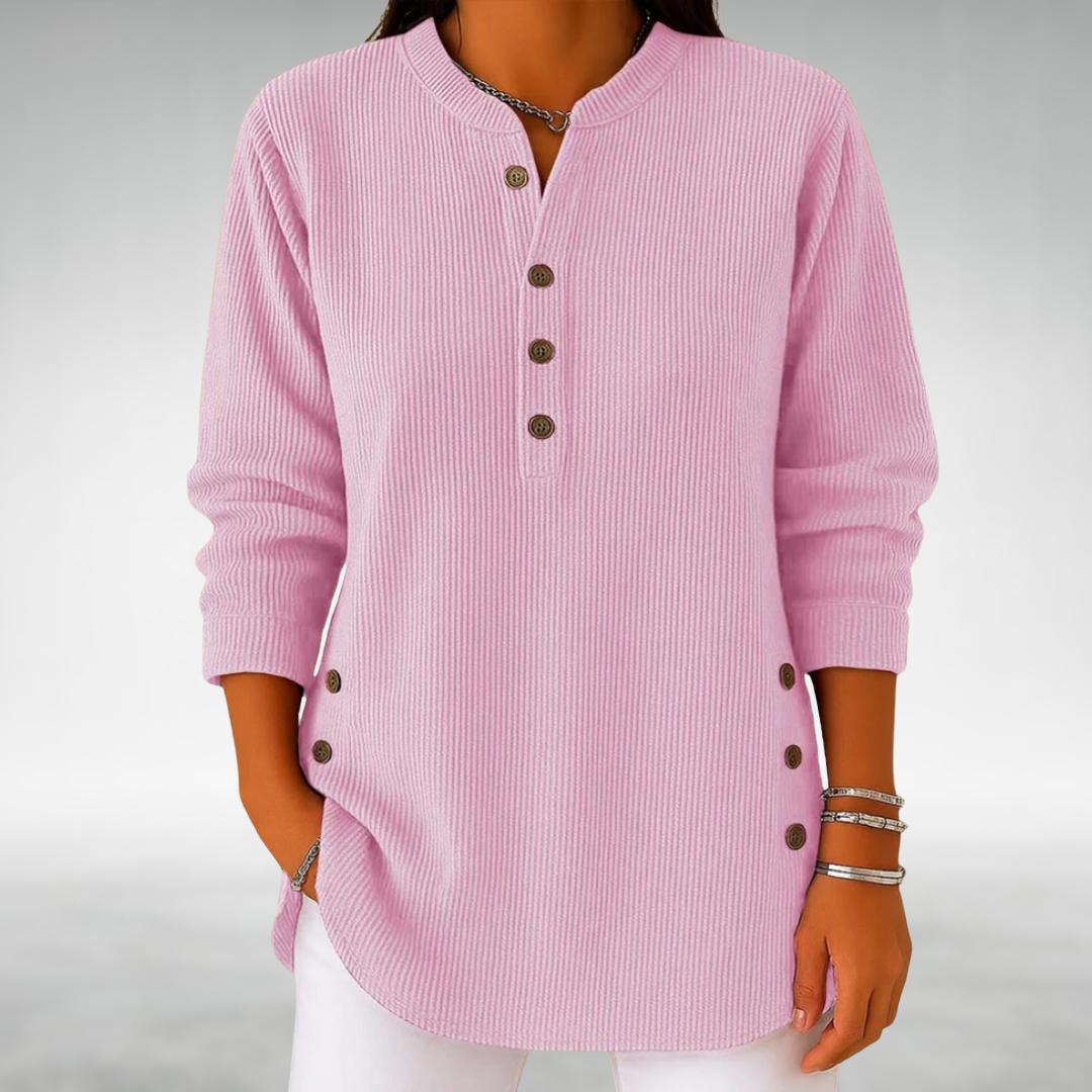 Evelina-Sabine | Women's Corduroy Henley Side-Button Tunic