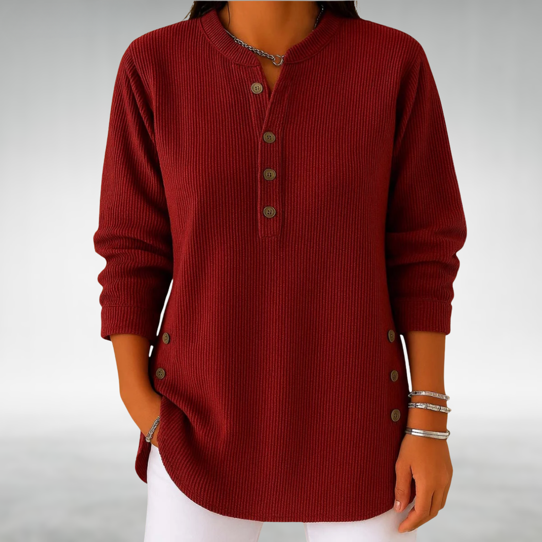 Evelina-Sabine | Women's Corduroy Henley Side-Button Tunic