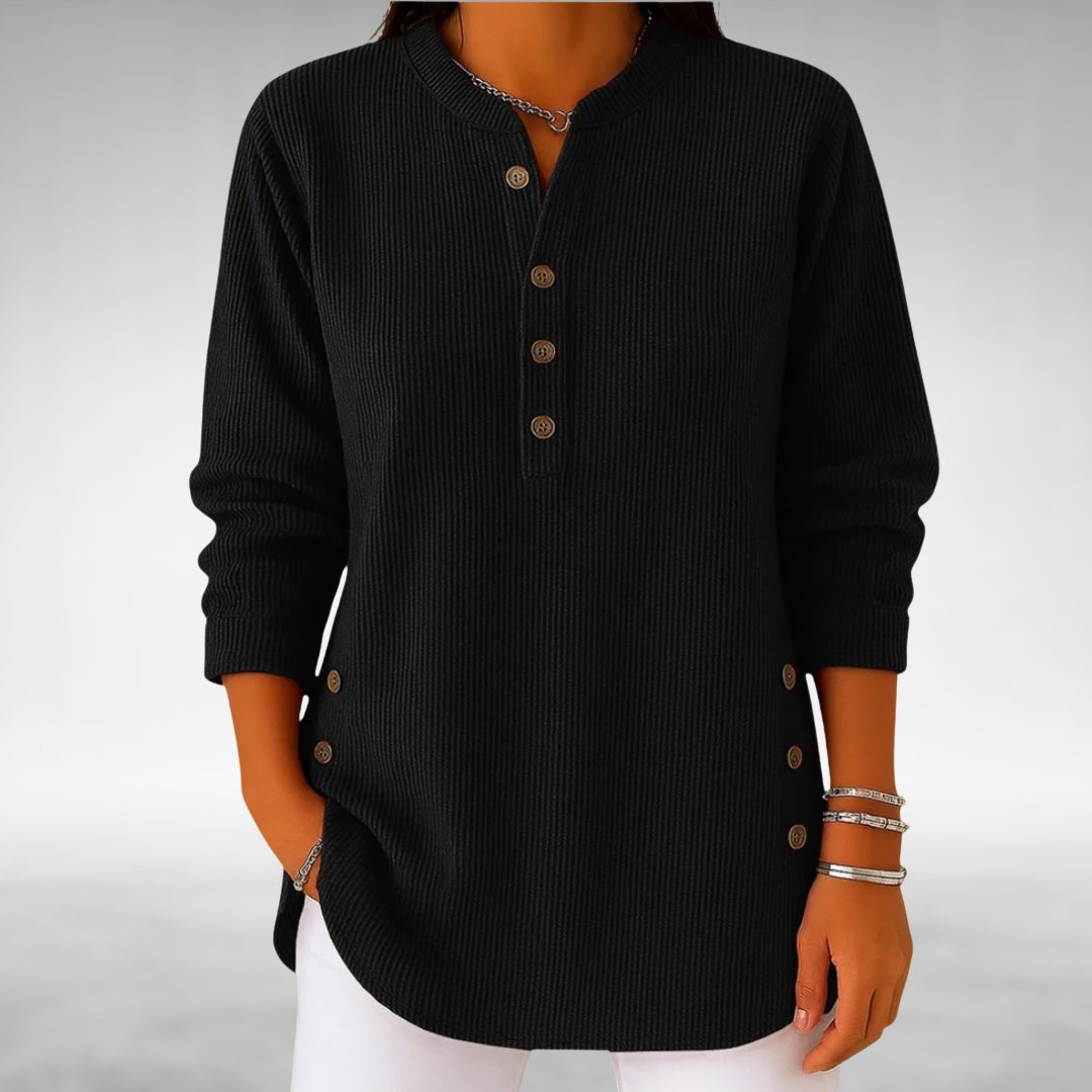 Evelina-Sabine | Women's Corduroy Henley Side-Button Tunic