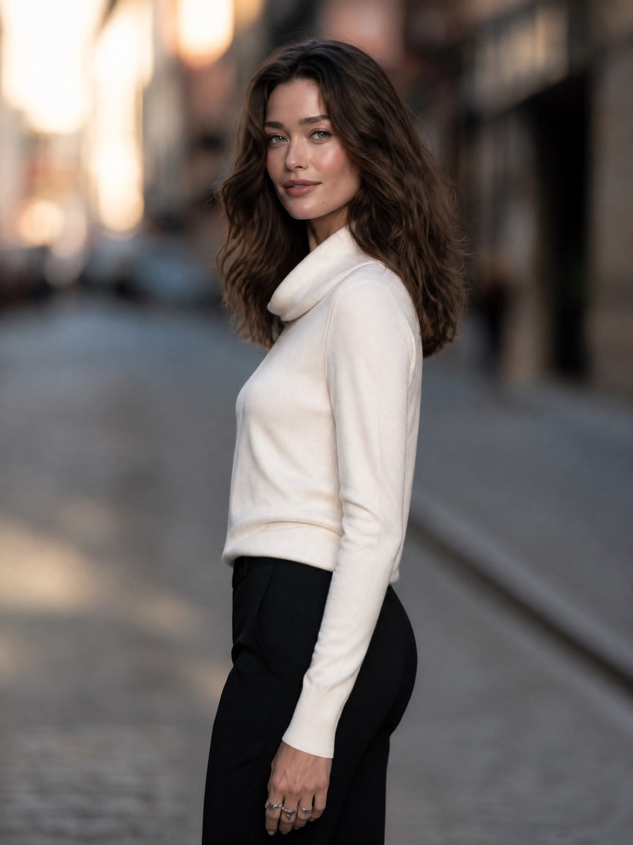 Phyllis | Women's Cowl-Neck Fine Knit Sweater