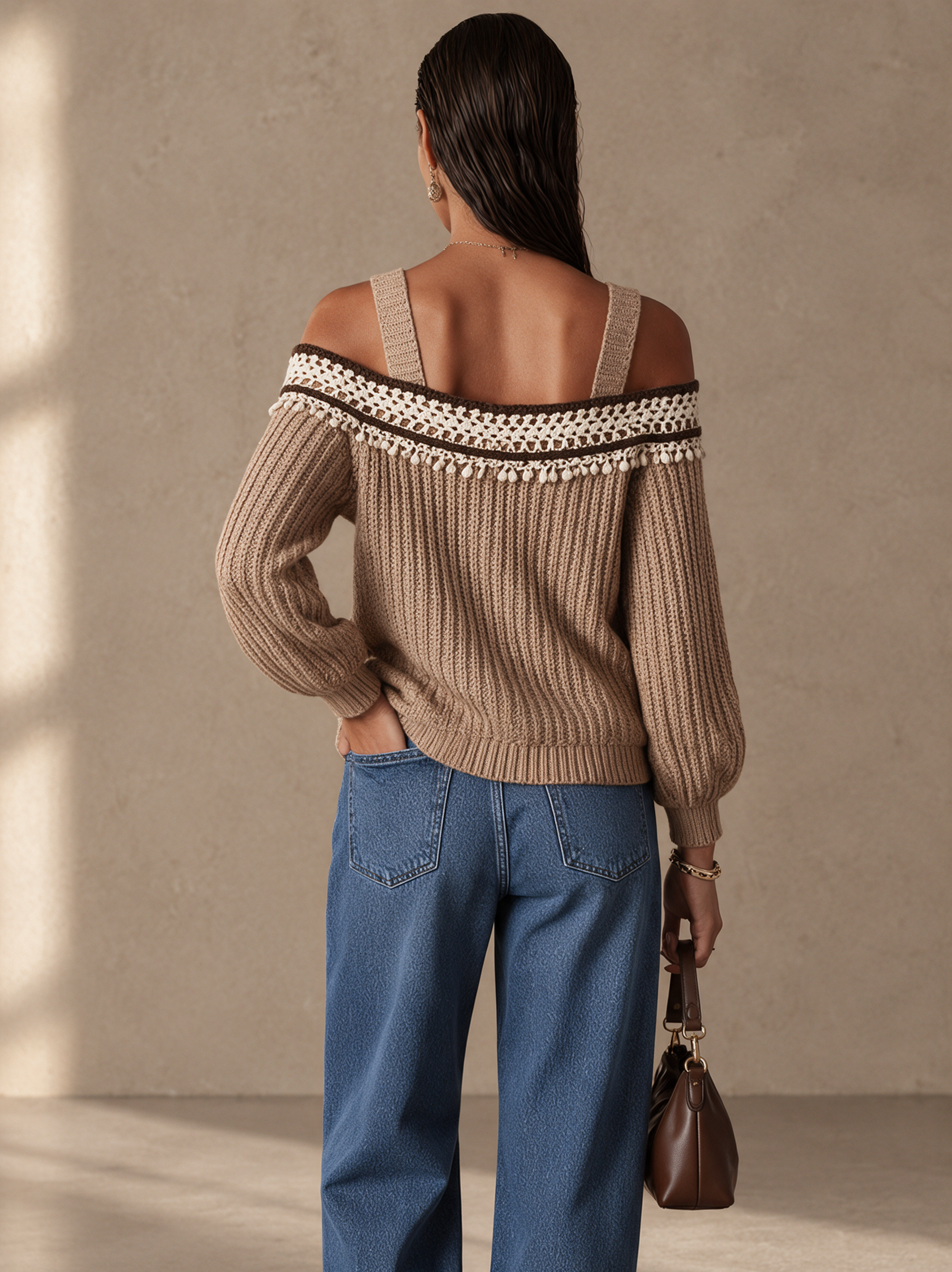 Madeline-Sybil | Women's Crochet Trim Off-Shoulder Sweater Dress