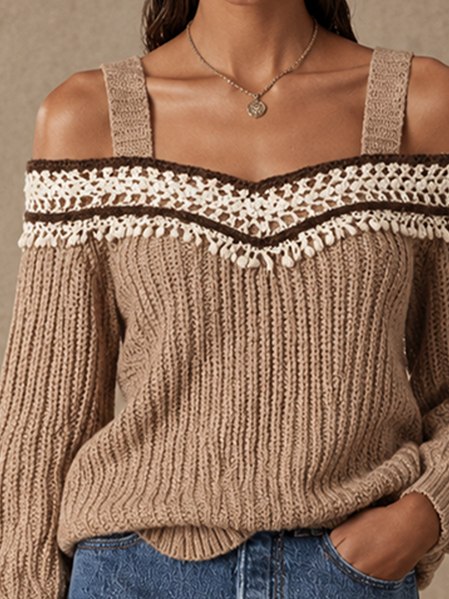 Madeline-Sybil | Women's Crochet Trim Off-Shoulder Sweater Dress