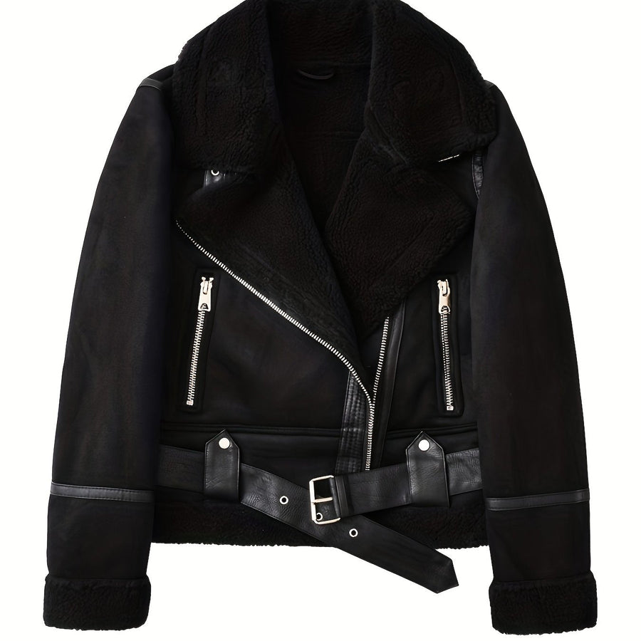 Astrid-Georgia | Women's Cropped Aviator Biker Jacket