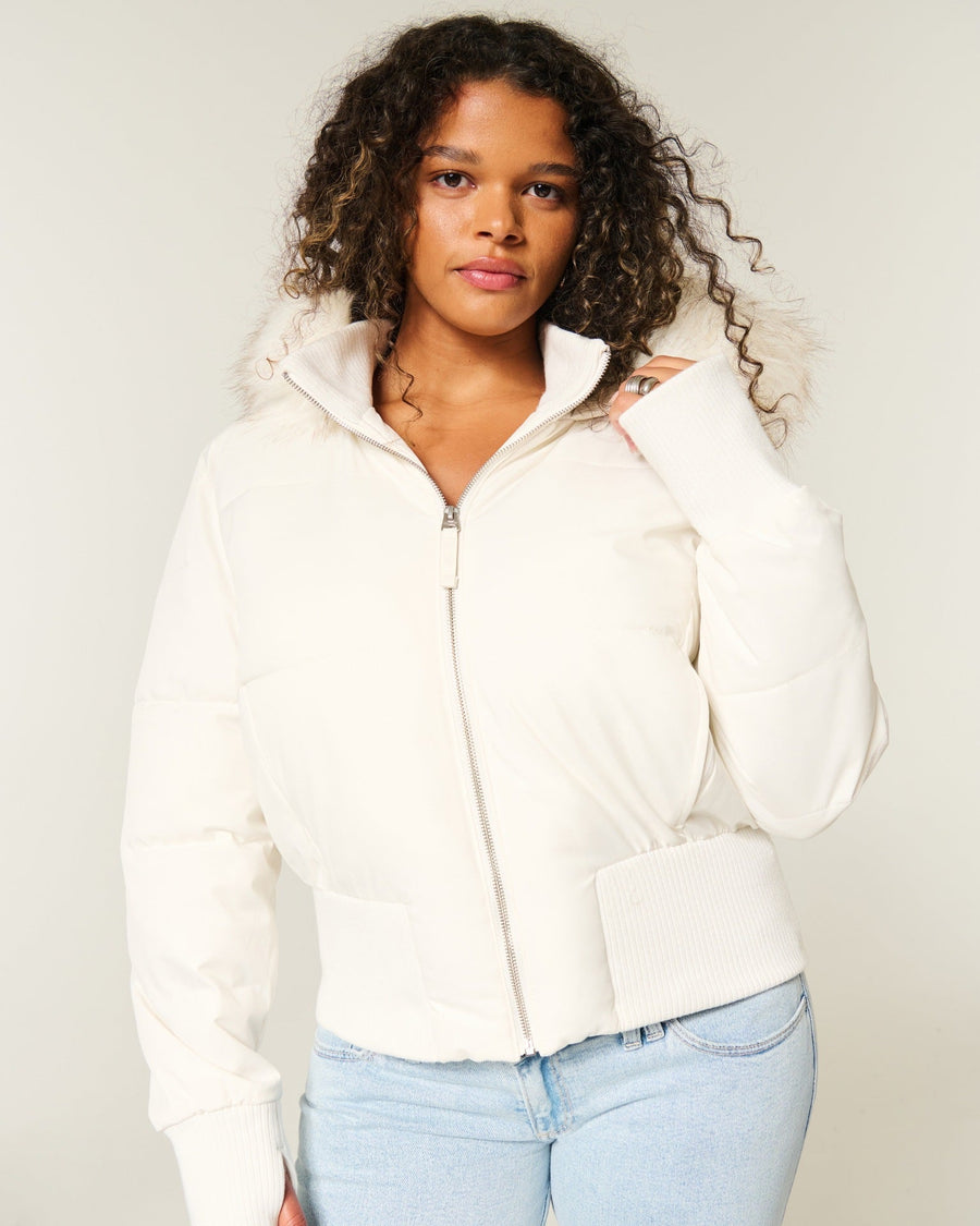 Vera | Women's Cropped Quilted Hooded Jacket with Faux Fur Trim