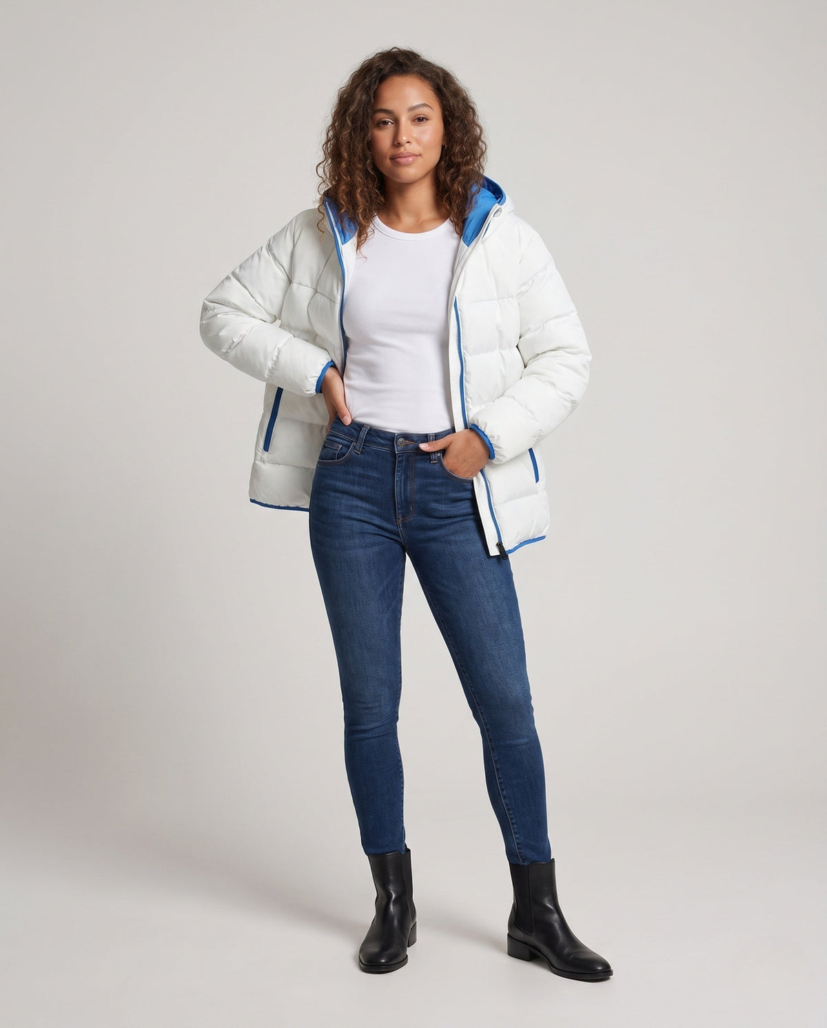 Verna-Lillian | Women's Cropped Quilted Jacket with Contrast Hood