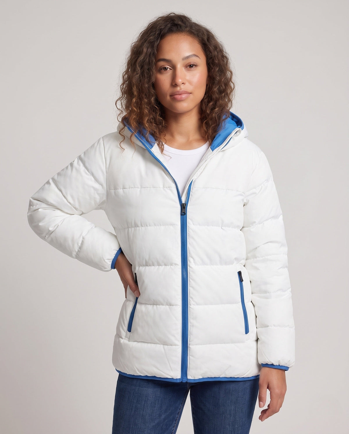 Verna-Lillian | Women's Cropped Quilted Jacket with Contrast Hood