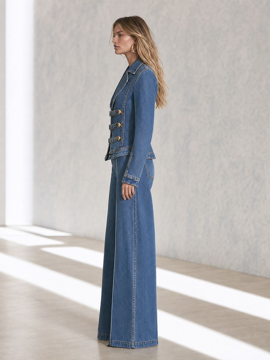 Elsa-Lydia | Women's Denim Military Blazer with Gold Buttons