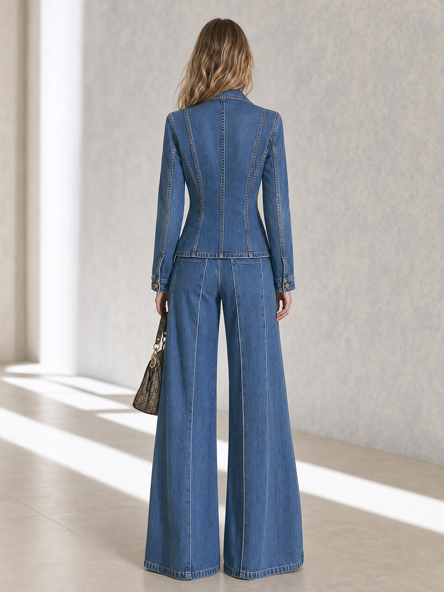 Elsa-Lydia | Women's Denim Military Blazer with Gold Buttons