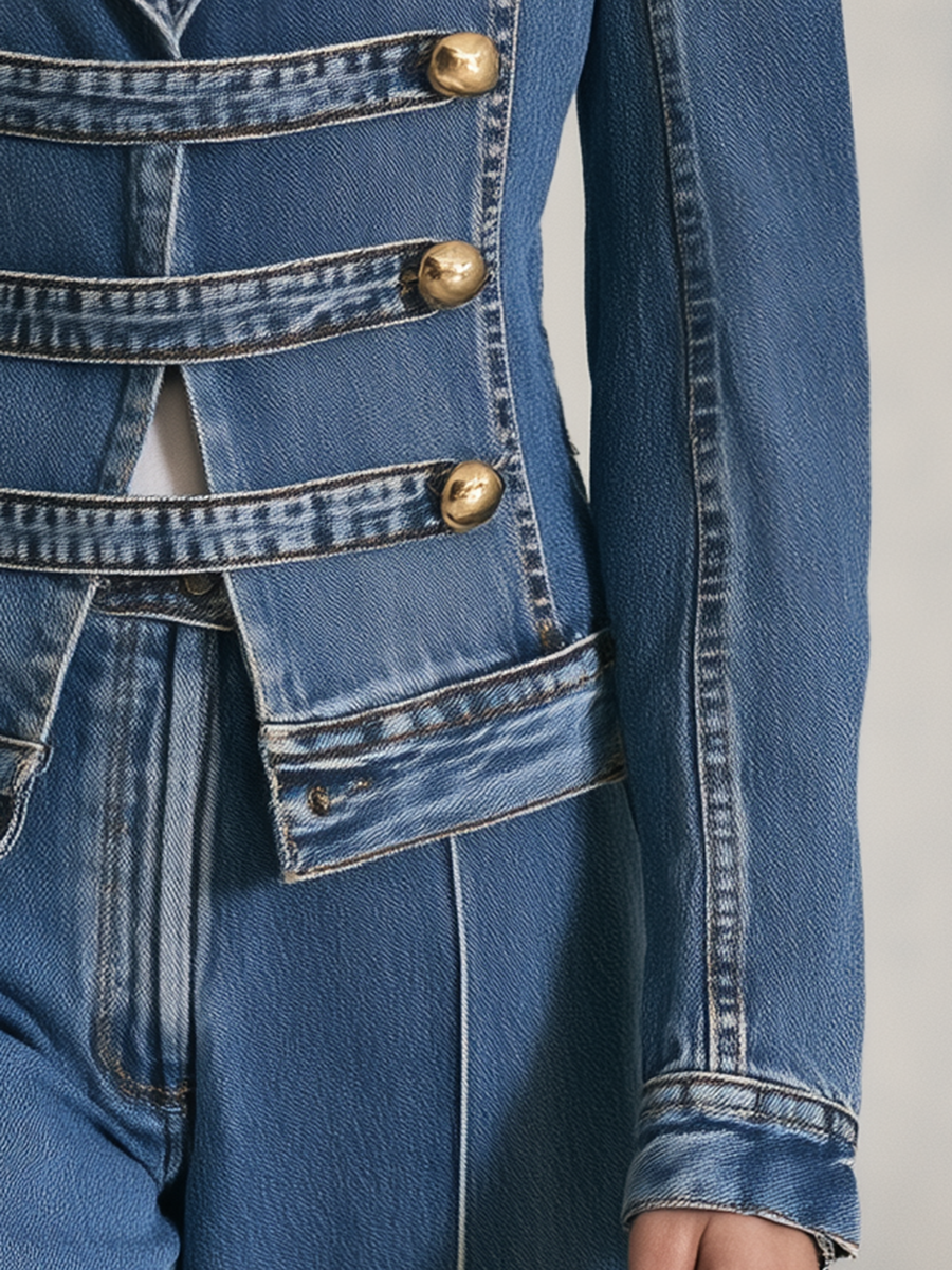 Elsa-Lydia | Women's Denim Military Blazer with Gold Buttons