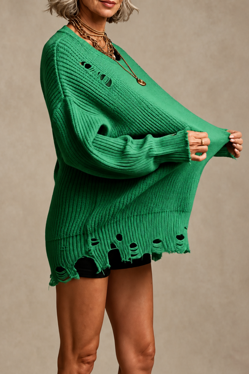 Patricia | Women's Distressed Ribbed Knit Sweater Dress